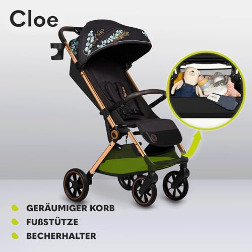 LIONELO Cloe Zusammenklappbarer Kinderwagen bis zu 22 kg, Verstellbare Rückenlehne Schlaffunktion, 5-Punkt-Gurt Große Schwenkräder Moskitonetz Becherhalter Leichtgewicht Kompakt Wasserdicht
