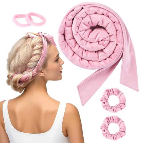 BUTBU Bigodino per Boccoli, Bigodina Fascia Capelli, Fascia Bigodino Kit Fai da Te, Senza Calore, Con Fascia per Capelli, Morbido, per Salon Barber, Capelli Medi Lunghi- Rosa