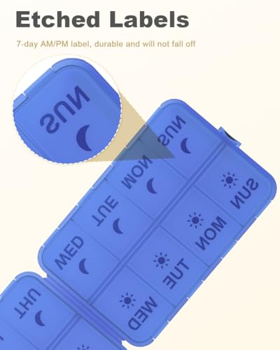 Image of Pill Organizer Travel Medicine Case - Travel Pill Case with Etched Labels, Daily Travel Medicine Case Holder