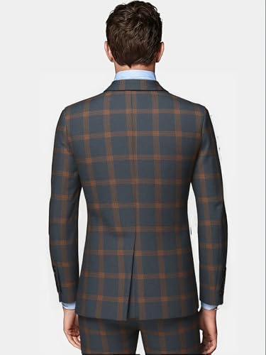Men's Plaid Suit 2-Piece Slim Fit, One Button Tuxedo Blazer Vest Pants, Business Formal2