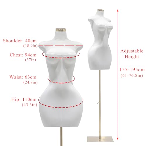 Kleiderpuppe Büste Torso, Schaufensterpuppe Höhe Verstellbarer, Damenbüste Weiblich mit Metall Base, Schneiderpuppe, für Bekleidungsgeschäft Shop Retail Store Boutiquen und Schneidereien