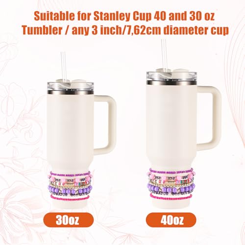 7pcs Bracelets for Stanley Cup, Different Design Bracelet Stack Delicate Beads Charm Bracelet Decoration, Accessories for Tumbler 40oz 30oz & 3in Diameter Cups (Purple)2