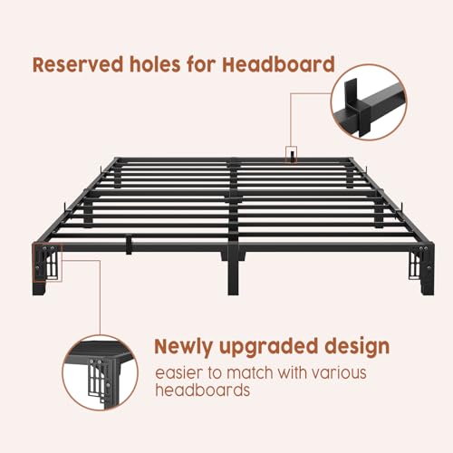 GarveeHome 8 Inch Queen Bed Frame, Heavy Duty Metal Platform Bed Frame with Durable Iron Slat Support and Legs, No Box Spring Required, No Screws Needed, Support Up to 800 Lbs