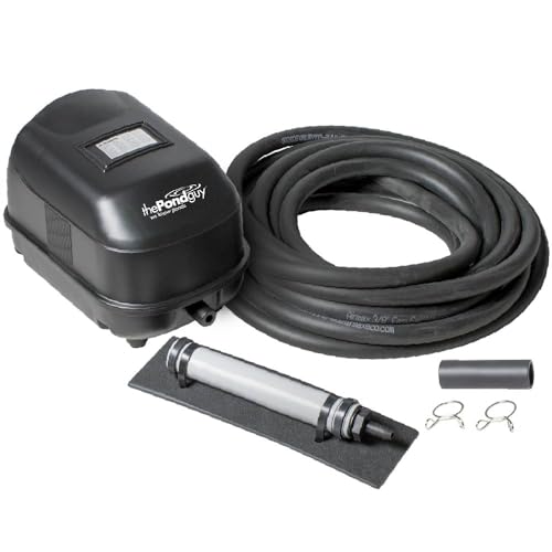 The Pond Guy Pond Aerator 1, Complete Aeration Kit, Water Garden Oxygenation Bubbler System Adds Oxygen to Koi & Fish Ponds, Outdoor Diaphragm Compressor Pump, Air Line & 1 Submersible Diffuser Stick