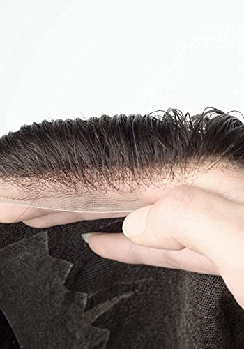 Image of Ultra Thin Q6 Undetectable Front Hairline Patch for Men 100% Natural Silky and Soft Human Hair Proper Ventilation Hair Toupee Swiss Lace System (Natural Black, 7x5)