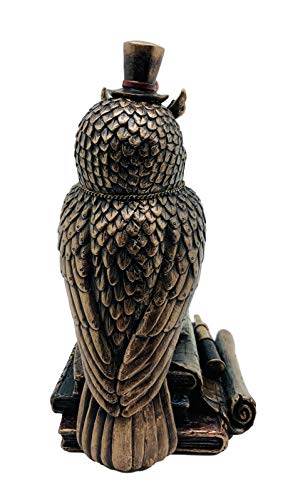 Veronese Design 8 1/8" Tall Steampunk Top Hat Owl Standing On Book Stacks #TOP2