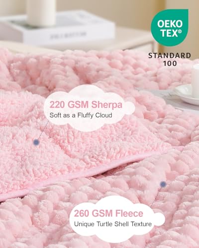 Image of Super Soft Luxury Fleece Sherpa Weighted Blanket for Teens, 3lbs Small Weighted Lap Blanket for Adults, Turtle Shell Cozy Warm Throw for Winter, Compact Heavy Blanket for Better Sleep, Pink, 36 inchx48 inch