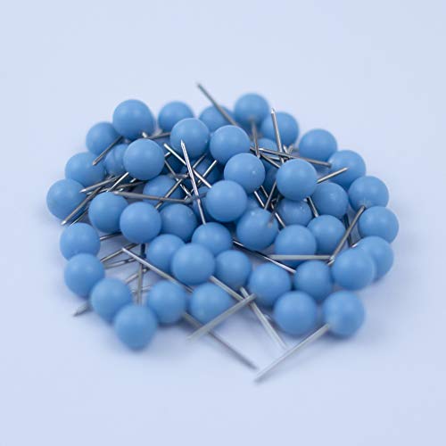 Image of Push Pin Tacks for Photo Wall, Whiteboard, Cork Board, Map, Bulletin Board, Office or Home | 5 mm Head, 11 mm Point | Designed in The USA | Light Blue, Pack of 50
