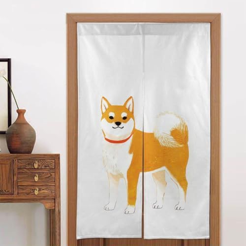 のれん 犬柄 柴犬 暖簾 カーテン 間仕切り 目隠し おしゃれ 遮光 リビング キッチン 玄関 階段 洗濯可 麻風 通気性 冷暖房対策 143×86cm