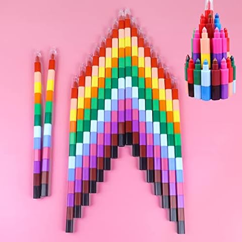 KRIZJUES Stacking Crayons, 12 Colors Stackable Crayons, Colorful Buildable Stack Crayons Bulk Fun Crayons Party Favors for Drawing Office School Supplies (18) Cover