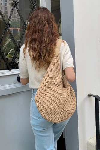 Women Large Cotton Crochet String Bag Slouchy Summer Beach Hobo Bag Knitted Vacation Purse Bohemian Shoulder Crossbody Bag2