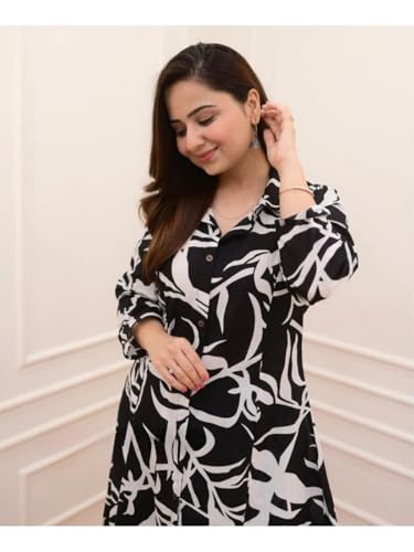 Image of DHRUVI TRENDZ Anarkali Kurta-Set for Women - Viscose Rayon Printed Kurta & Straight Pant | Festive Ethnic Indian Traditional Outfit for Functions & Puja | Lightweight Two Piece Dress for Daily Wear & Holiday Look | 3 /4 Sleeve