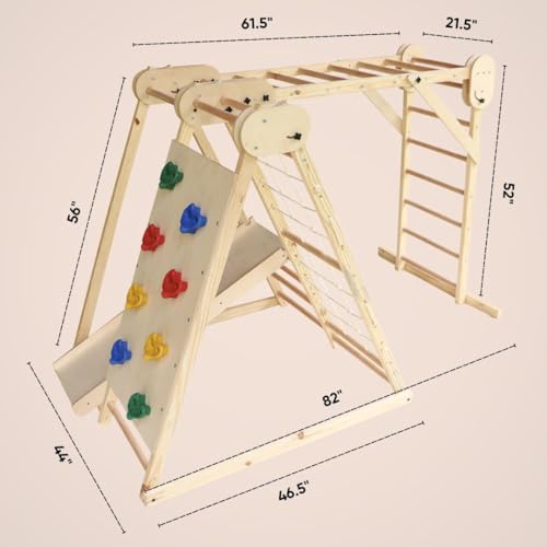 Image of Curious Cub Foldable Jungle Gym for Kids Indoor | Jungle Gym for Kids with Slide,Net Climbing,Rock Climbing, Hanging Bars & Ladder | 5 in 1 Kid Home Play Set | Montessori Toys 1.5 to 7 Years