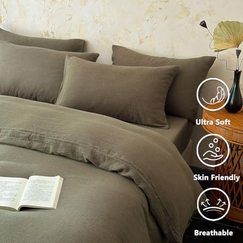 Nsnlgsgc 100% Muslin Cotton Textured Duvet Cover Twin Size, 2-Layer Small Checked Lightweight And Breathable Muslin Bedding, Linen Like Gauze Comforter Cover Set thumb #2