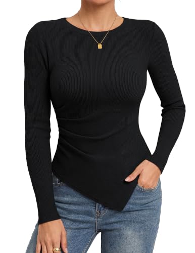 GRACE KARIN Womens Long Sleeve Tops Ribbed Knit Basic Blouses Black M - image 1