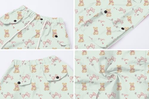 Image of Cromoncent Girls High Waist Parachute Pants Y2K Cargo Trousers with Pockets for Women, Green Bear, 11-12 Years = Tag 160