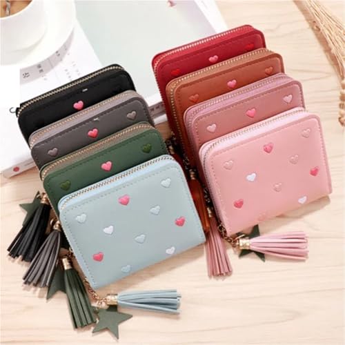 Women Wallet Ladies Small Short Tassel Wallet Cute Girl Zipper Pu Leather Coin Purse Female Hand Wallet Purse for Change，Credit Card(Blue)3