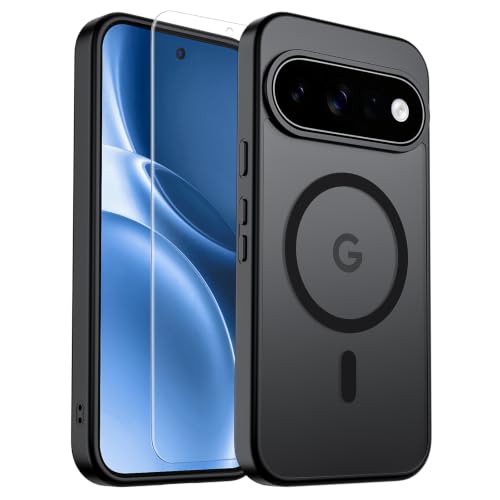 Image of SUPFINE Magnetic for Google Pixel 11 Case - Black | With Screen Protector,Translucent Matte,Built-in Magnets,Military Grade Drop Protection,Shockproof Phone Cover