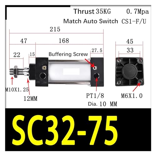 Cylindre magnétique SC32 double effet de 32mm pour automatisation