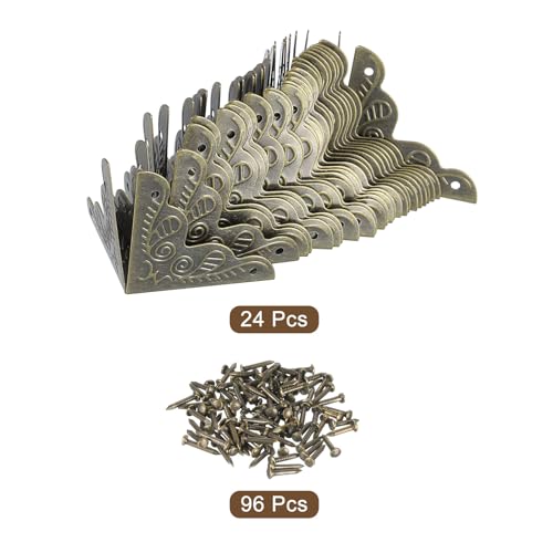 Image of uxcell 24 Pcs Metal Box Corner Protectors 1 inchx1 inch Corner Protectors Decorative with Mounting Screws for Storage Box Cabinets Wooden Chest, Bronze