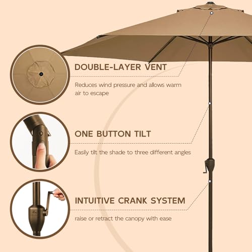Image of Abba Patio 11FT Outdoor Patio Umbrella Outdoor Table Umbrella with Crank Market Umbrella 6 Sturdy Ribs UV Protection Waterproof and Push Button Tilt for Garden Deck Backyard Pool,Tan