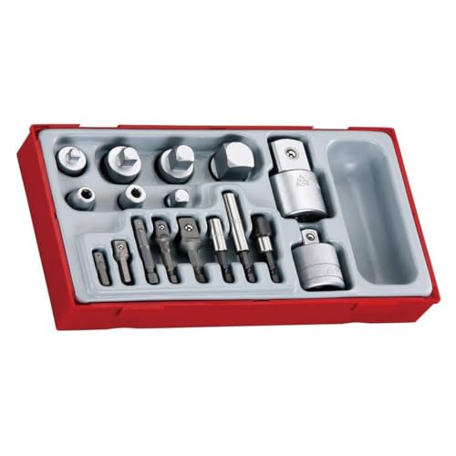 Teng Tools 17 Piece Mixed Drive Socket and Hex Bit Adapter and Accessory Set - TTADP17, Silver