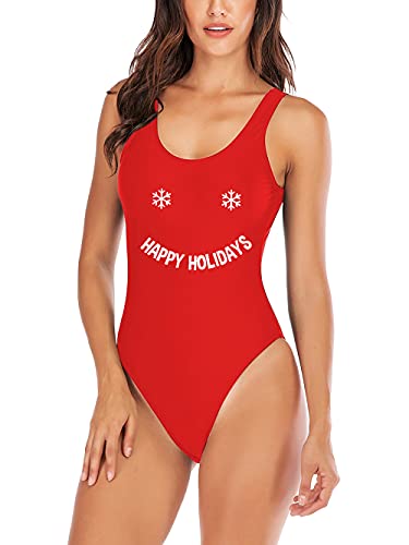 Yelaivp Christmas Happy Holiday Padded One Piece Swimsuit Retro High Cut Low Back Bathing Suits For Women #TOP20