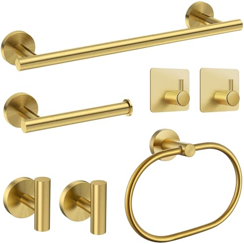 Juego de 7 piezas de accesorios de baño, juego de accesorios de baño con toallero dorado, accesorio de baño de acero inoxidable SUS304 incluye toallero dorado, soporte para rollo de papel higiénico