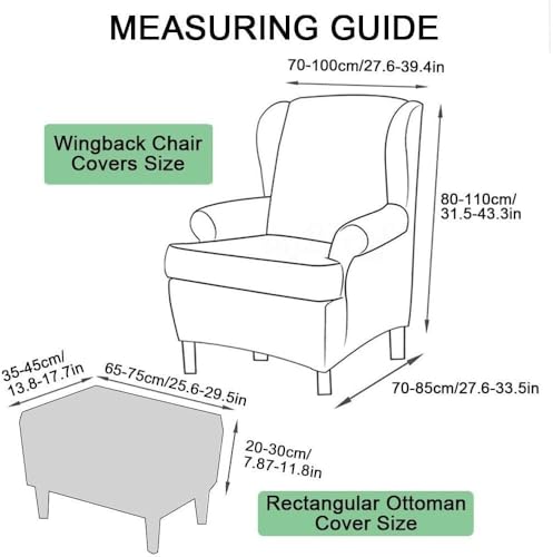 Funda para silla de ala y reposapiés elástica en pack doble protector de muebles 7