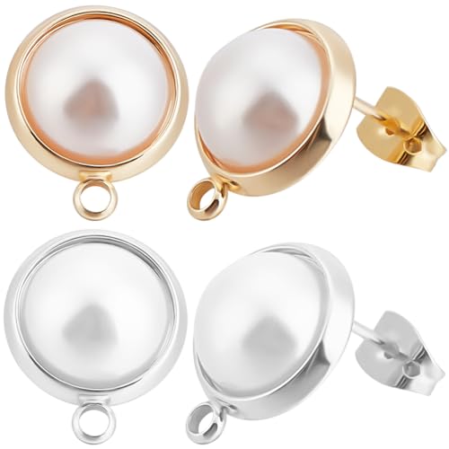 Beebeecraft 1 Box 20Pcs Pearl Earring Findings 18K Gold&925 Sterling Silver Plated Stud Earring with Loop for Jewelry Making Supplies 20Pcs Ear Backs