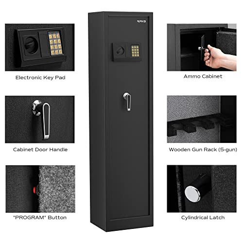 Rpnb 1 Of 5-Gun Electronic Large Metal Rifle Safe With Separate Pistol/Ammo Area And 1 Of Smart Biometric Fingerprint Pistol Safe For Nightstand With California Doj Certified, Bundle #TOP4