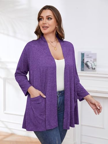 Image of BELAROI Plus Size Lightweight Cardigan Sweaters for Women Casual Open Front 3 /4 Sleeve Cover Up