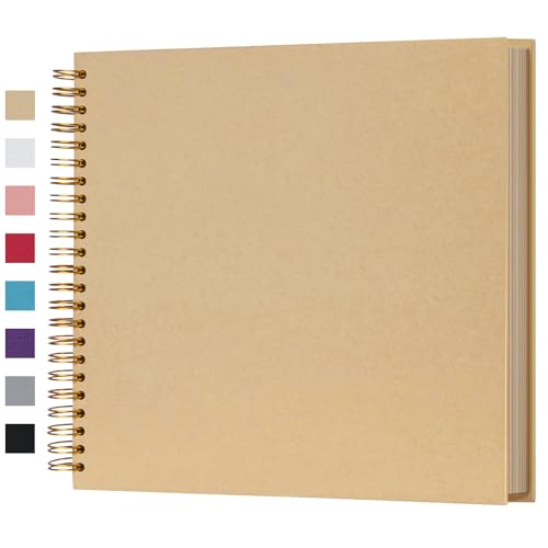 Image of potricher 12 x 12 Inch Large DIY Scrapbook Photo Album 80 Pages Thick Kraft Blank Yellow Paper Memory Book for Wedding and Anniversary Family (Yellow, 12 Inch)