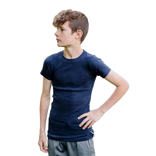 Fun and Function Ribbed Hug Tee - Short Sleeve, Gentle Compression Shirt for Boys & Girls - Sensory Shirt, Navy