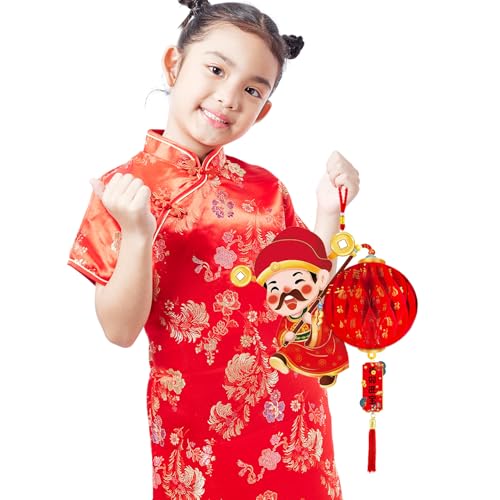 Image of 2PCS Chinese God of Wealth Lanterns Chinese New Year Red Paper Lanterns Chinese Hanging Ornament Festival Lanterns for Spring Festival