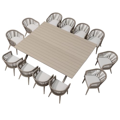 Image of PURPLE LEAF Outdoor Dining Set for 12 with Cushions PE Rattan Champagne