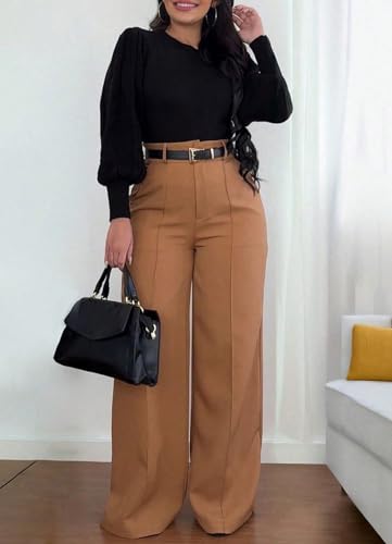 Wide Leg Trousers Women Casual High Waist Straight Solid Color Work Office Business Long Pants with Pockets4