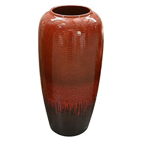 AFD Home 31.50" H Medium Deep Red Tones Large Floor Standing Flower Vase Porcelain Cover