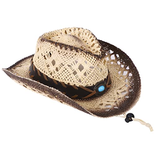 Kid's Straw Cowboy Hat w/Hat Band,Brown Butterfly Cowgirl Hat for Girls