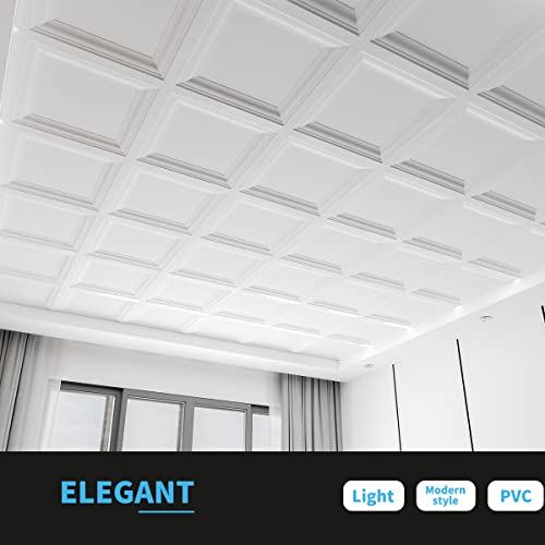 Image of Art3d 24-Pack PVC Waterproof Drop Ceiling Tiles, 2 x 2 ft, Square, White