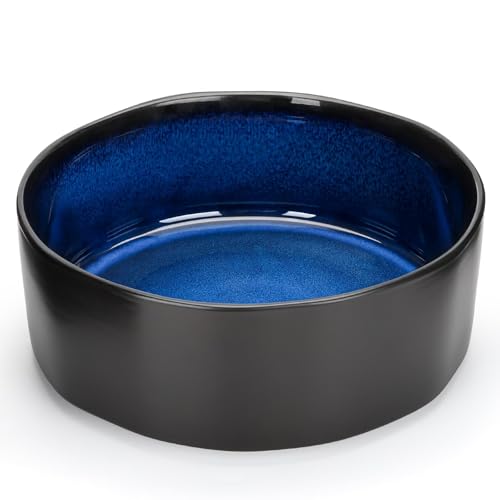 CSYY Cuenco Grande para Sopa Artesano Cerámica Hecha a Mano Negro por Fuera/Azul Oscuro por Dentro Tazón de Mesa para Sopas, Ensaladas Pasta y Postres (2300ML)