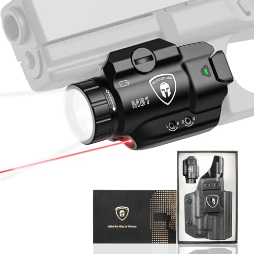 WARRIORLAND MB1 Pistol Light and Custom Kydex Holster, Fit for M&P 9mm Shield EZ, Compact 500 Lumens Universal Rail Mounted Tactical Weapon Light with Red Laser & White LED, Power Indicator