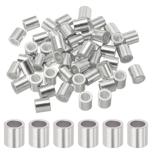 sourcing map 3/16(5mm) Aluminum Crimping Loop Sleeve, Wire Rope Stop Sleeve Round Crimp Ferrules for Wire Rope and Cable Ferrule, Silver 50Pcs