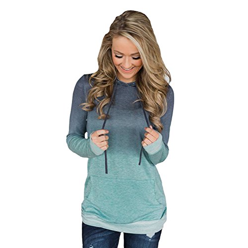 Barlver Women's Casual Hoodies Long Sleeve Sweatshirts Cowl Neck Drawstring Hooded Pullover Top With Pockets C-Blue L #TOP3