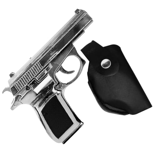Image of Z83 Lighter with Barrel Half Pull Back Heavy Metal Made Silver Color Gun Shape Gas Lighter with PU Holster | Dummy Gun Jet Flame Butane Refillable Lighter