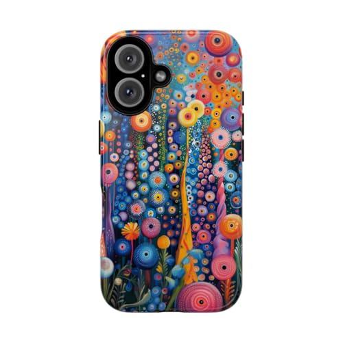 Coque iPhone 16 rigide brillante anti-rayure à motif floral abstrait