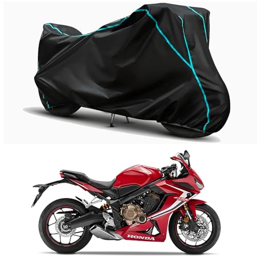 Image of Waterproof Bike Body Cover Compatible for | Honda CB650R STD | Taffeta Fabric, Sky Piping Design, Bottom Elastic Fit | Dustproof, Sun UV & Rain Protection for All Weather.