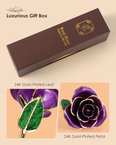 Image of 24K Gold Dipped Preserved Real Rose, Decorative Gift, Purple