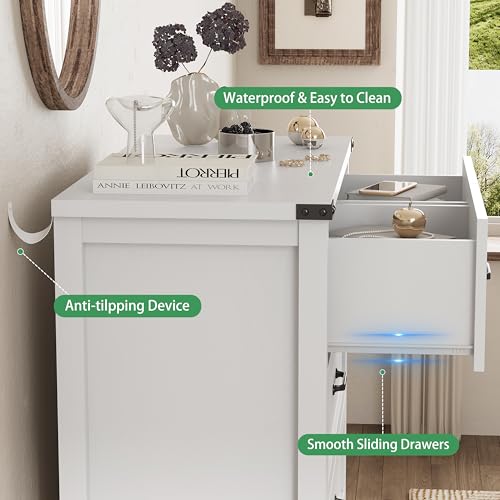 Image of Dresser for Bedroom with 6 Drawers, 49 inch Tall Wood Chest of Drawers with Deep Drawers & Mental Handle, Modern Dresser TV Stand, Wooden Closet Storage Organizer for Living Room, Hallway, Entryway, White