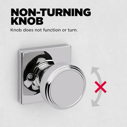 Image of Kwikset Maven Dummy Door Knob, Single Sided Handle for Closets, French Double Doors, and Pantry, Polished Chrome Non-Turning Square Interior Push /Pull Door Knob, with Microban Protection (Pack of 4)